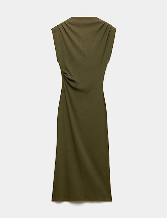 Robe pr&egrave;s du corps midi en coton &agrave; col montant