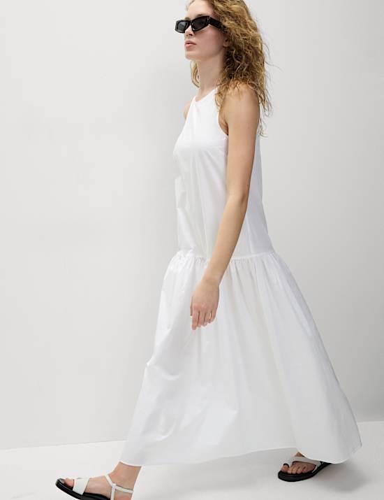 Pure Cotton Midaxi Drop Waist Tiered Dress