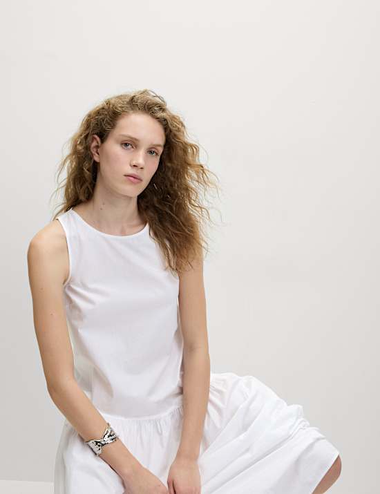 Pure Cotton Midaxi Drop Waist Tiered Dress