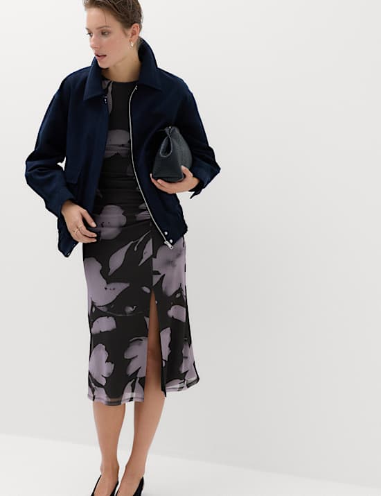 Floral Bodycon Midi Dress with Long Sleeves