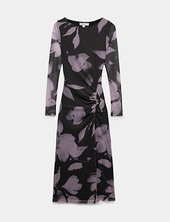 Floral Bodycon Midi Dress with Long Sleeves