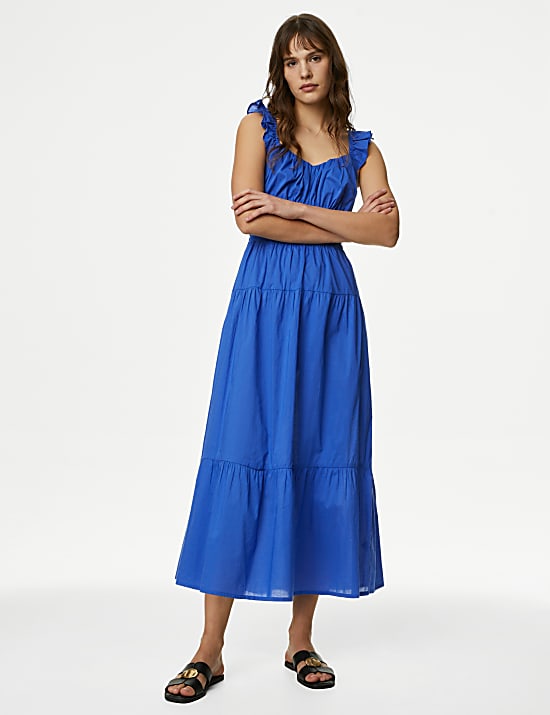 Pure Cotton Sweetheart Neckline Midi Dress