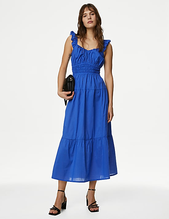 Pure Cotton Sweetheart Neckline Midi Dress