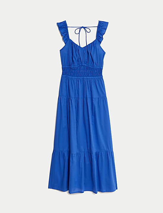 Pure Cotton Sweetheart Neckline Midi Dress