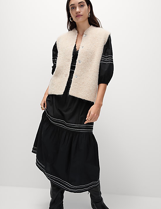 Pure Cotton Embroidered Midi Waisted Dress