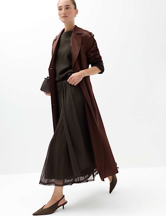 Mesh Midi A Line Skirt