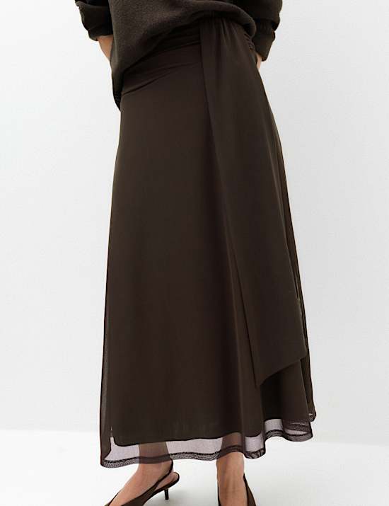 Mesh Midi A Line Skirt