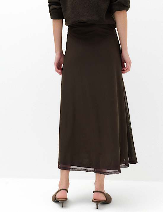 Mesh Midi A Line Skirt