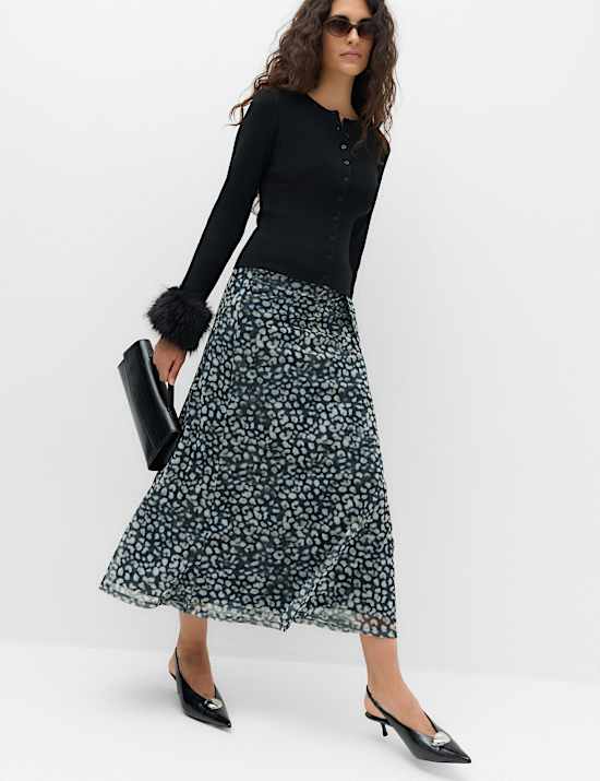 Animal Print Knotted Midi A Line Skirt