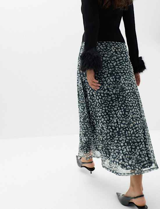 Animal Print Knotted Midi A Line Skirt