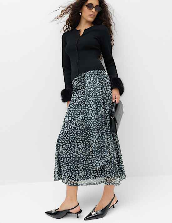 Animal Print Knotted Midi A Line Skirt