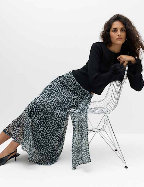 Animal Print Knotted Midi A Line Skirt