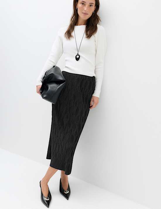 Plisse Midi Column Skirt