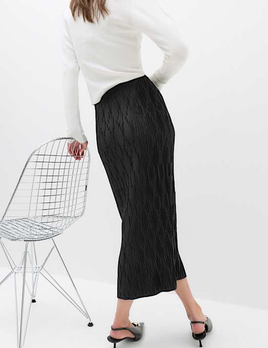 Plisse Midi Column Skirt