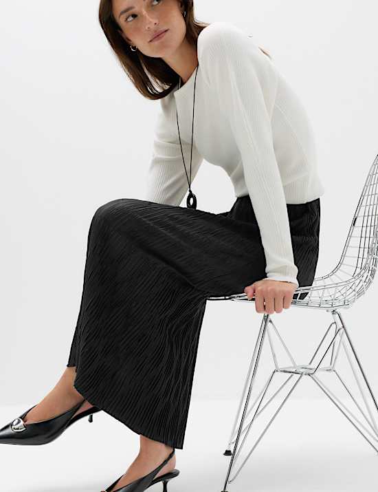 Plisse Midi Column Skirt