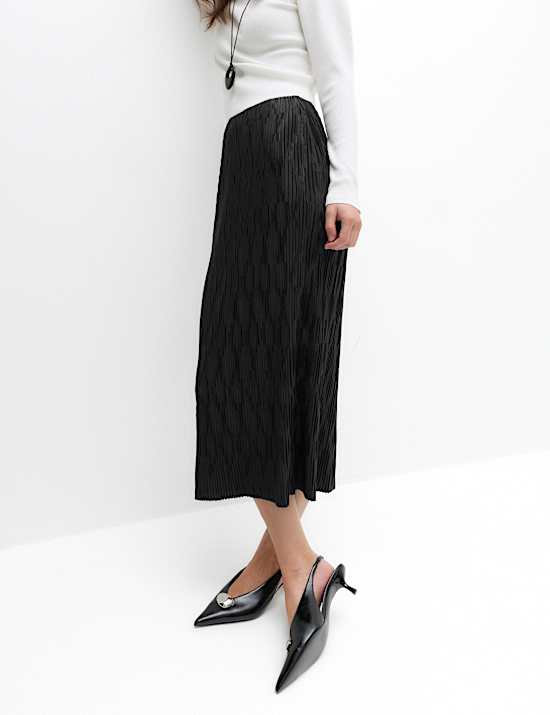 Plisse Midi Column Skirt