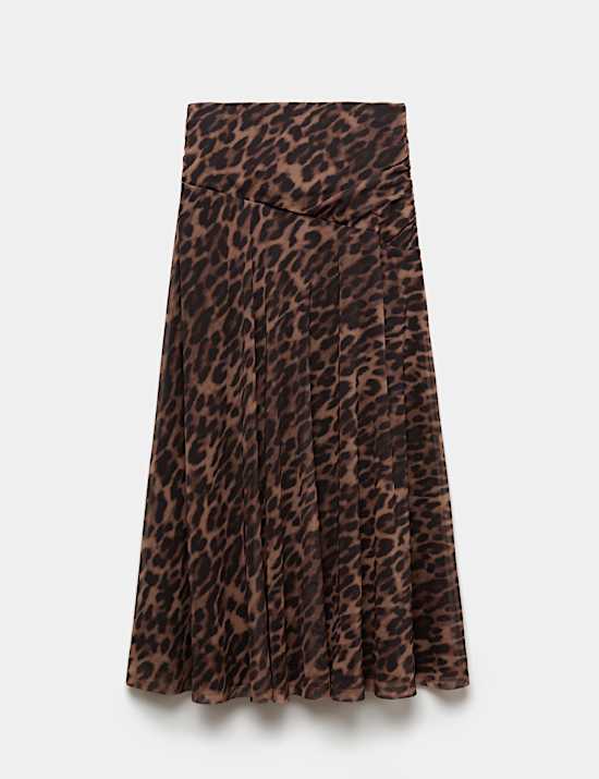 Animal Print Mesh Midi A-Line Skirt
