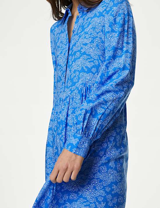 שמלת חולצה באורך מידי עם הדפס וכפתורים מלפנים