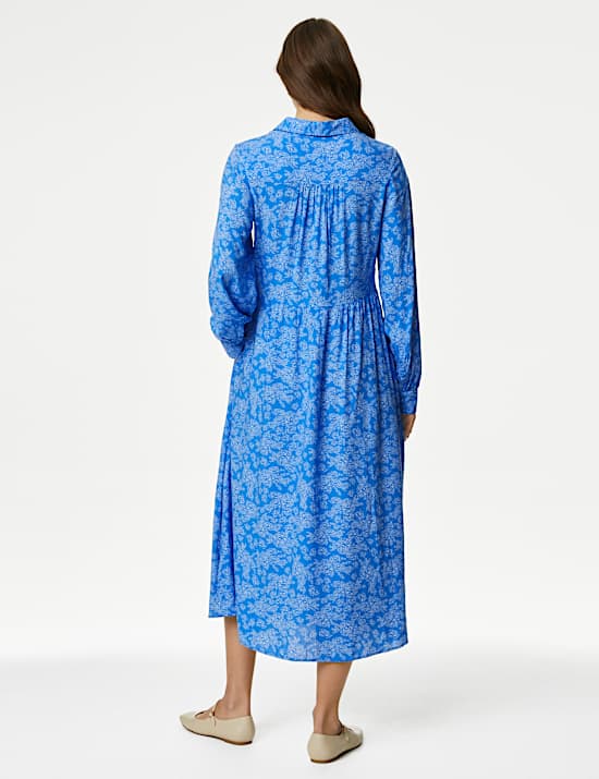 שמלת חולצה באורך מידי עם הדפס וכפתורים מלפנים