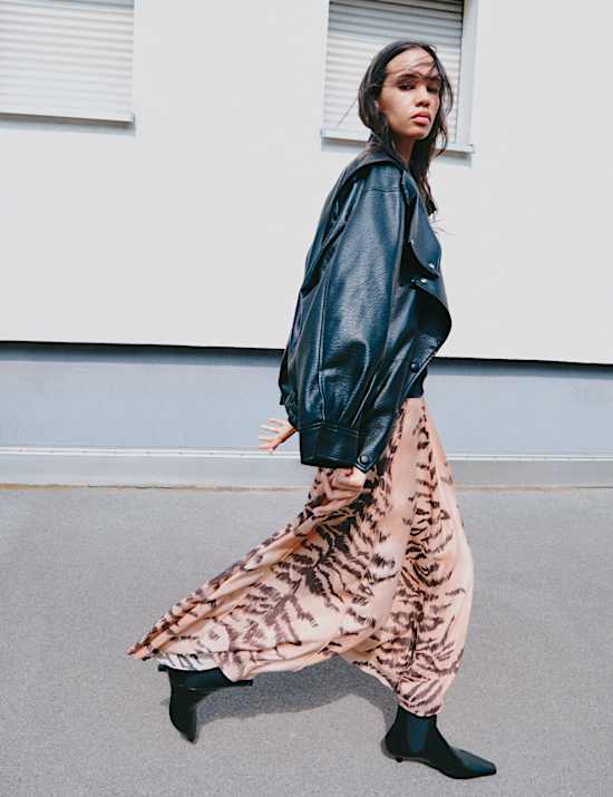 Animal Print Box Pleat Midi Circle Skirt
