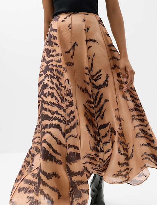 Animal Print Box Pleat Midi Circle Skirt
