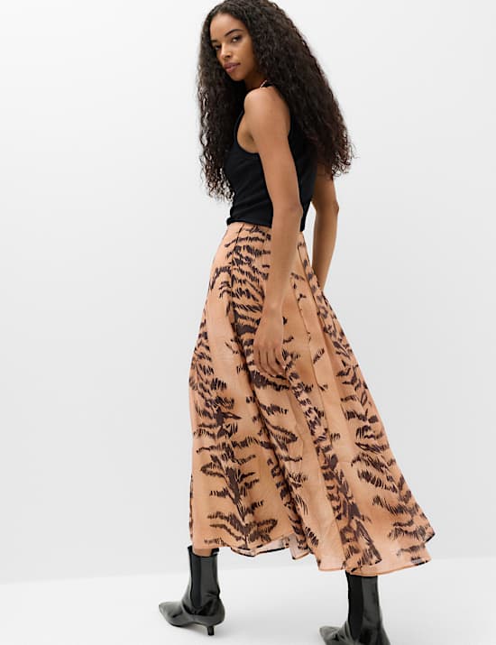 Animal Print Box Pleat Midi Circle Skirt