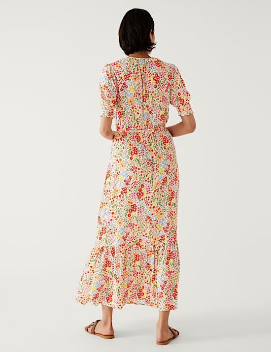 Printed Round Neck Midaxi Waisted Dress