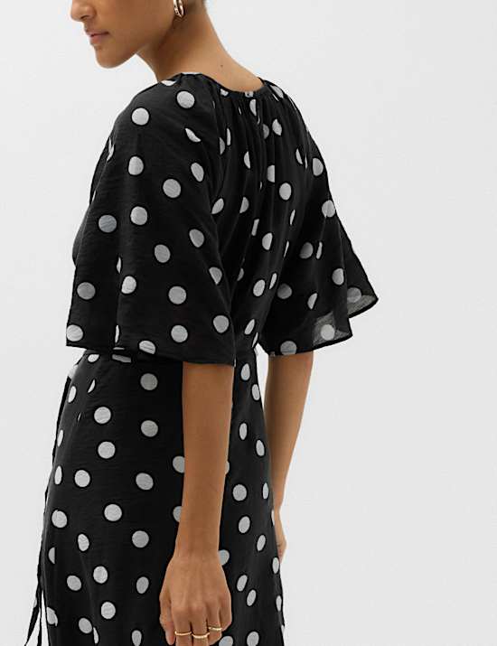 Lyocell Rich Polka Dot Midi Waisted Dress