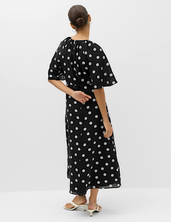 Lyocell Rich Polka Dot Midi Waisted Dress
