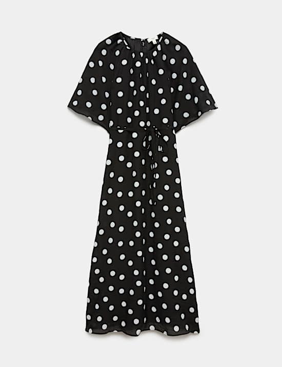 Lyocell Rich Polka Dot Midi Waisted Dress