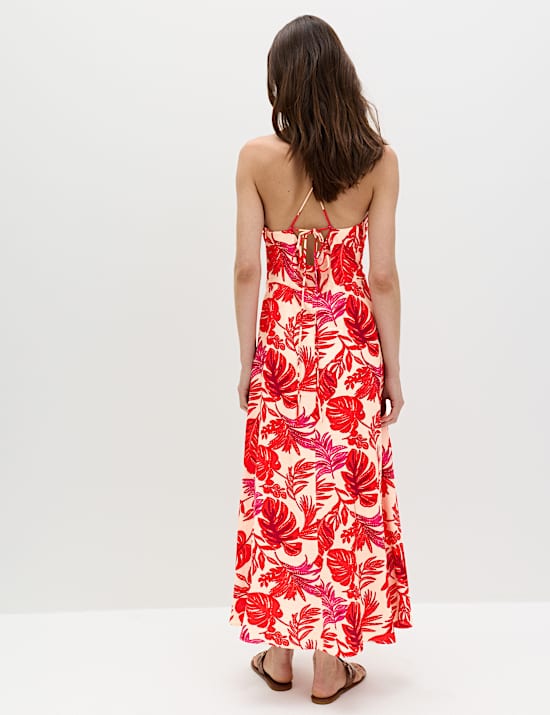Leaf Print Strappy Midaxi Cami Dress