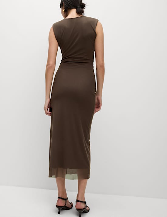 Mesh Ruched Midaxi Bodycon Dress