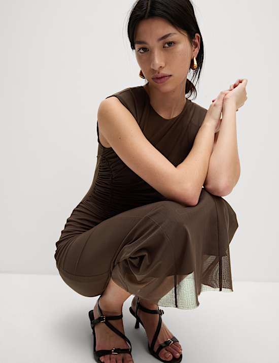 Mesh Ruched Midaxi Bodycon Dress