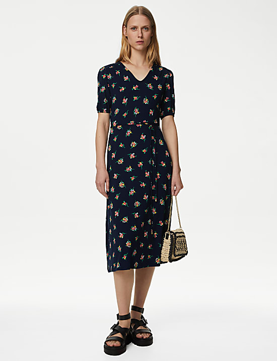 Jersey Printed Midi Tea Dress