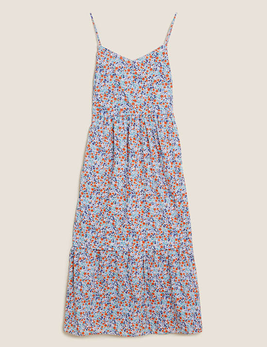 Cotton Ditsy Floral Cami Tiered Midi Dress