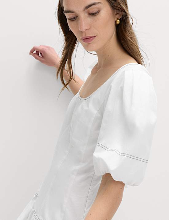 Pure Cotton Drop Waist Midi Waisted Dress