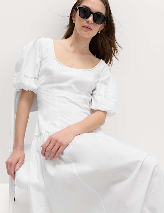 Pure Cotton Drop Waist Midi Waisted Dress