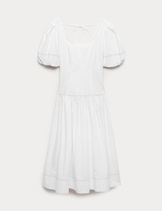 Pure Cotton Drop Waist Midi Waisted Dress