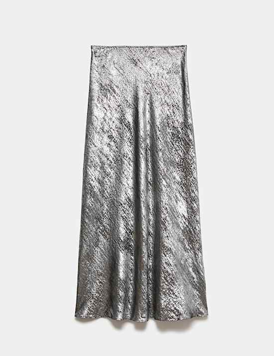 Satin Metallic Midi Slip Skirt