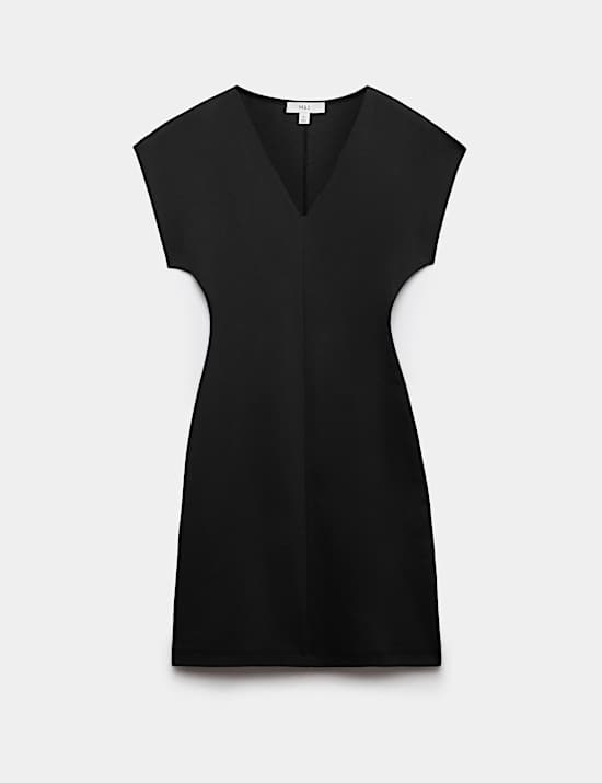 Minivestido recto de algod&oacute;n con cuello en pico