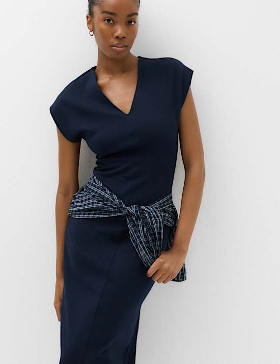 Cotton Rich V-Neck Midi Column Dress