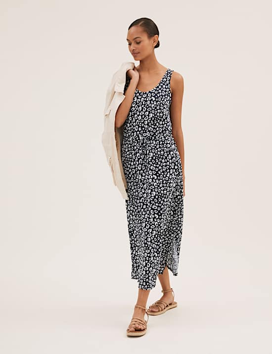 Linen Rich Printed Midaxi Waisted Dress