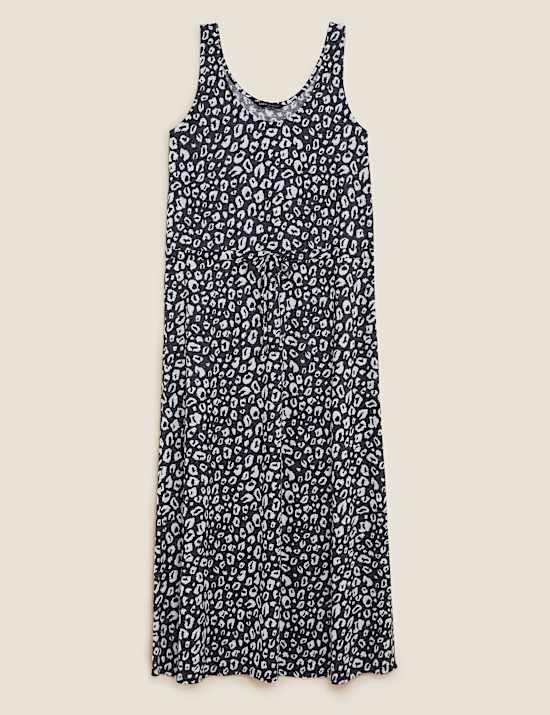 Linen Rich Printed Midaxi Waisted Dress