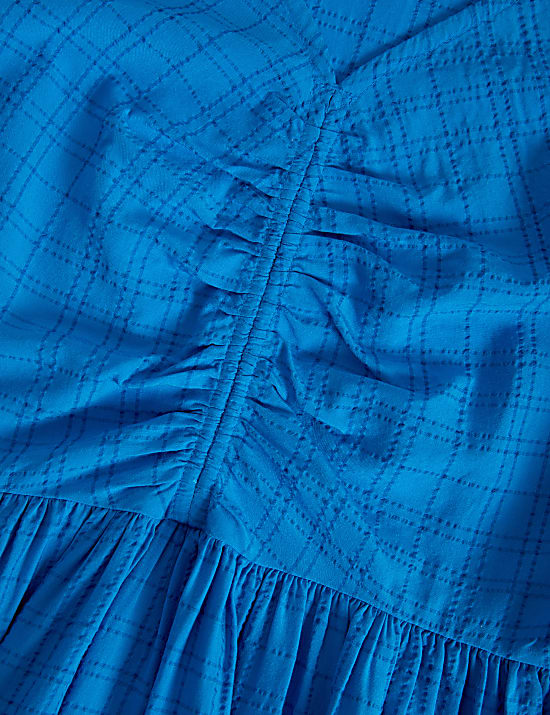 Textured V-Neck Ruched Midi Column Dress