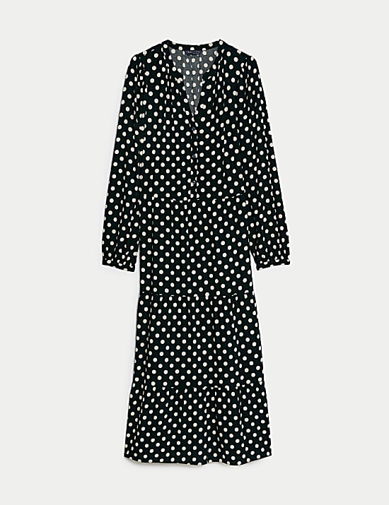 Robe midi &agrave; col V avec imprim&eacute; et volants