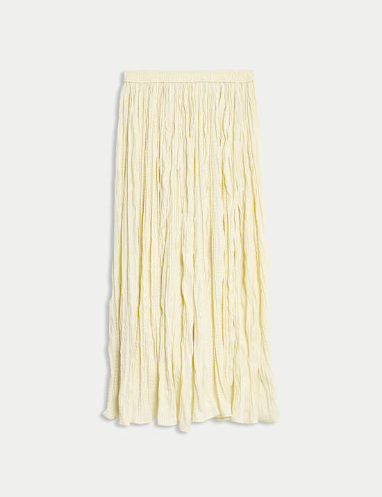 Textured Pleated Midi Slip Skirt
