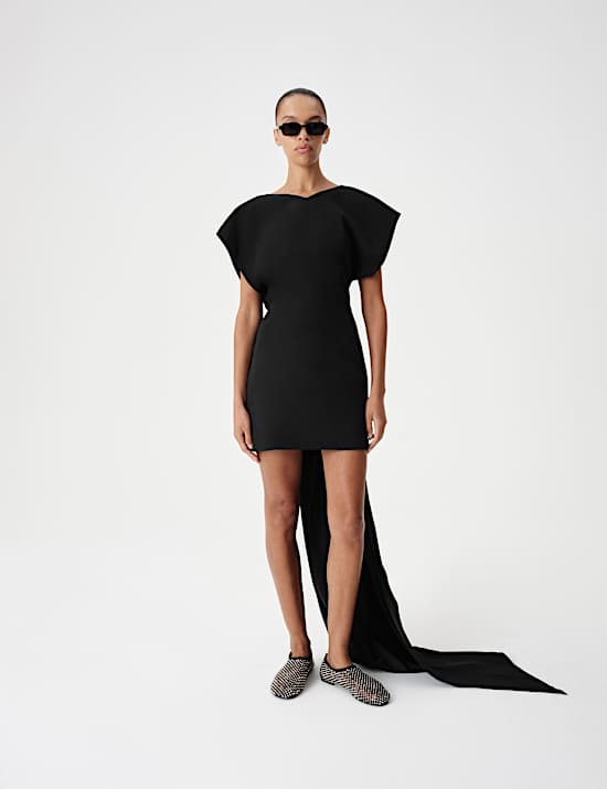 Satin Trail Back Mini Dress