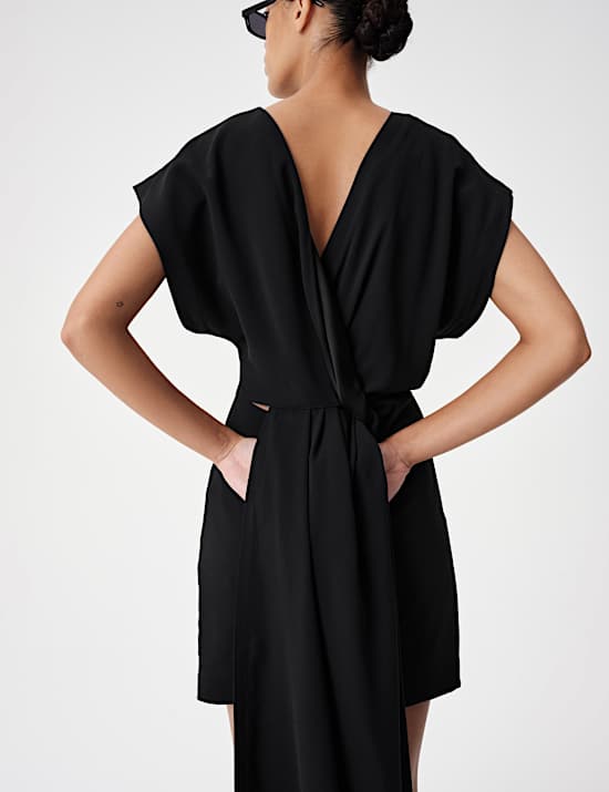Satin Trail Back Mini Dress