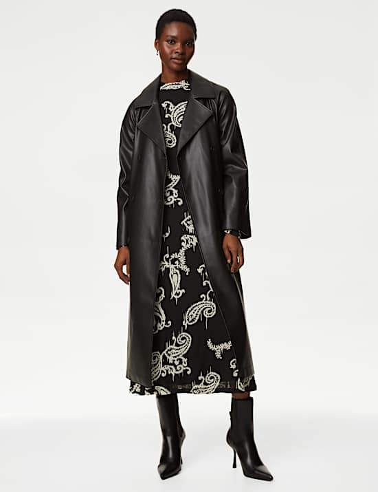 Jersey Printed Mesh Funnel Neck Midi Dress