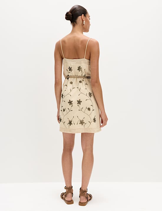 Pure Cotton Embellished V-Neck Mini Cami Dress